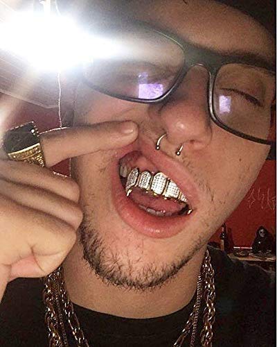 Set de grillz de dientes con diamantes y baño de oro 18K miniatura 3
