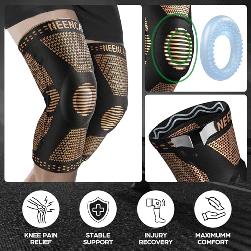 Image of NEENCA Professional Knee Brace for Pain Relief, Medical Knee Support with Patella Pad & Side Stabilizers, Compression Knee Sleeve for Meniscus Tear, ACL, Joint Pain, Runner, Workout (Copper, XXXL)