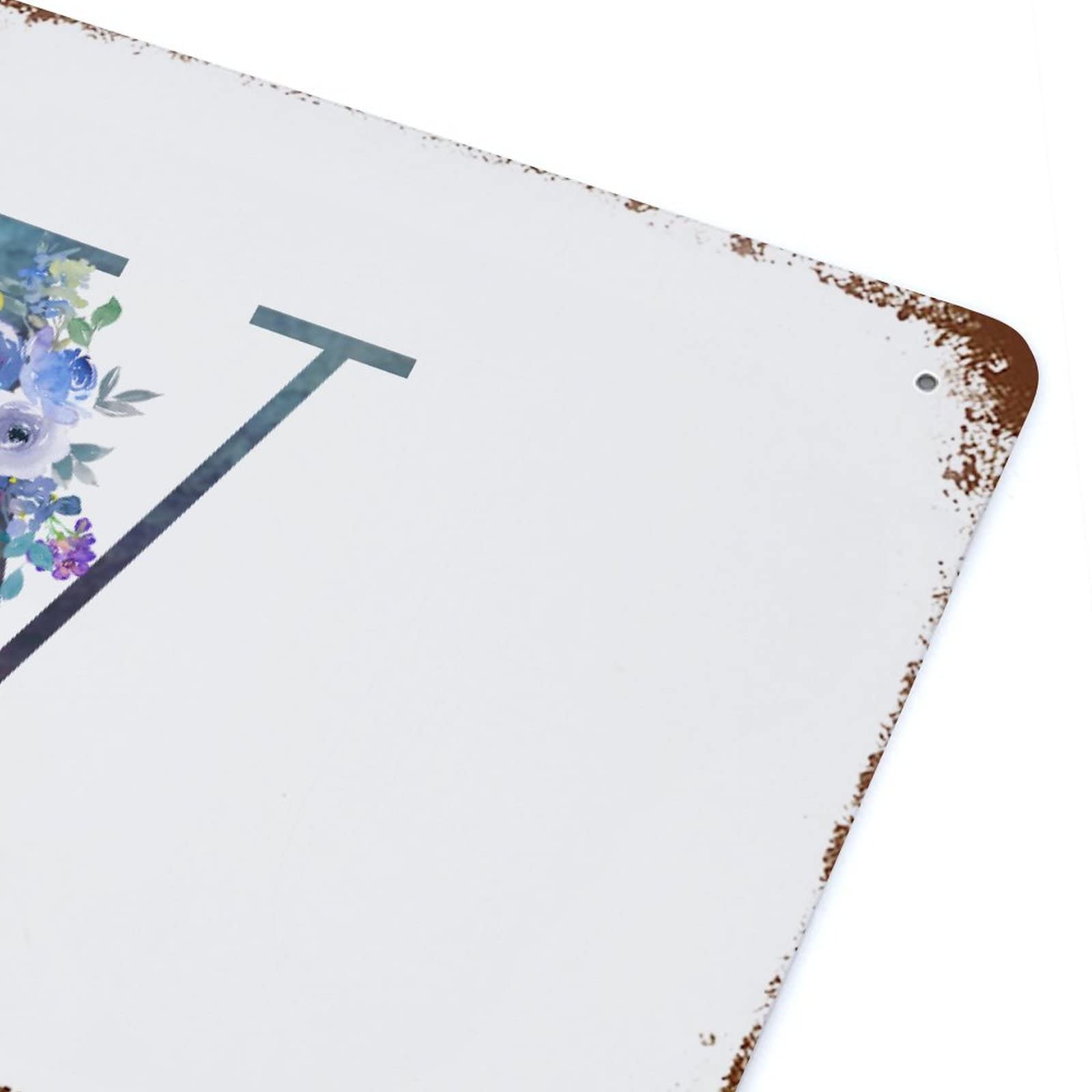 WengBeauty Cartello con monogramma floreale, lettera V, inchiostro blu, con scritta V, decorazione da parete, decorazione da cucina, 25,4 x 35,6 cm