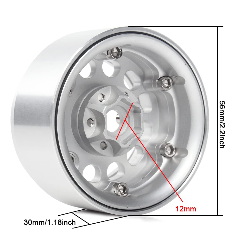INJORA 4PCS RC 1,9 Cerchioni Metallo Beadlock Wheel Rim per 1:10 RC Rock Crawler Axial SCX10 pro SCX10 II III TRX4 D90 VS4-10 Redcat Gen 8 7 Pro Enduro(Argento)