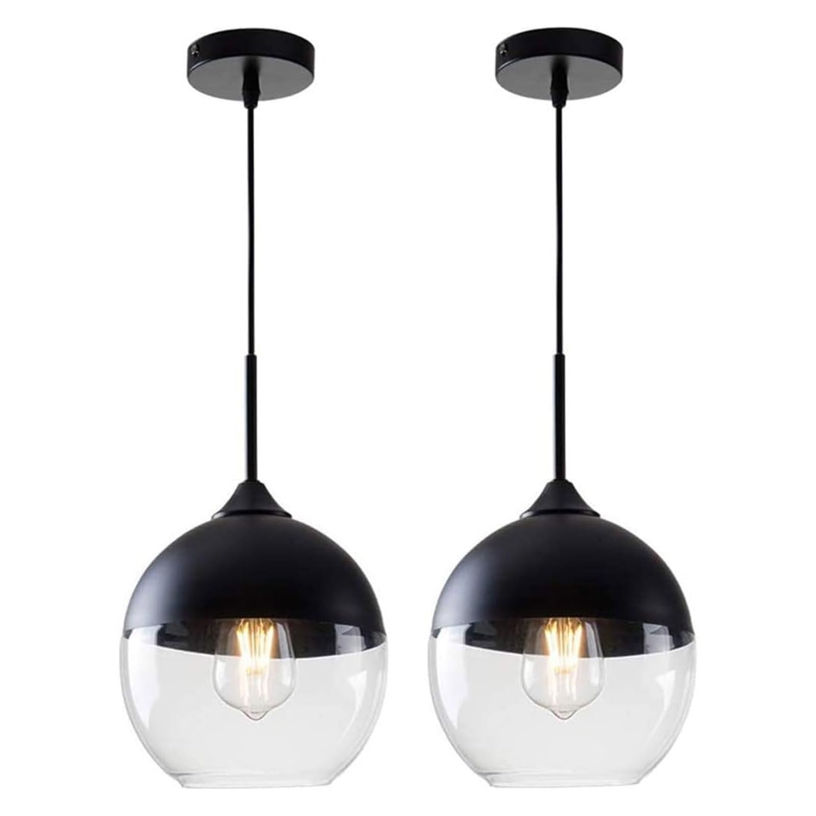 LYMSXAZOU Chandelier Vintage Glass Pendant Light Retro Lighting Industrial Hanging Lamp Chrome Base E27 for Kitchen Dining Room Loft Bedroom Cafe Bar Restaurant (Size : 2PCS)