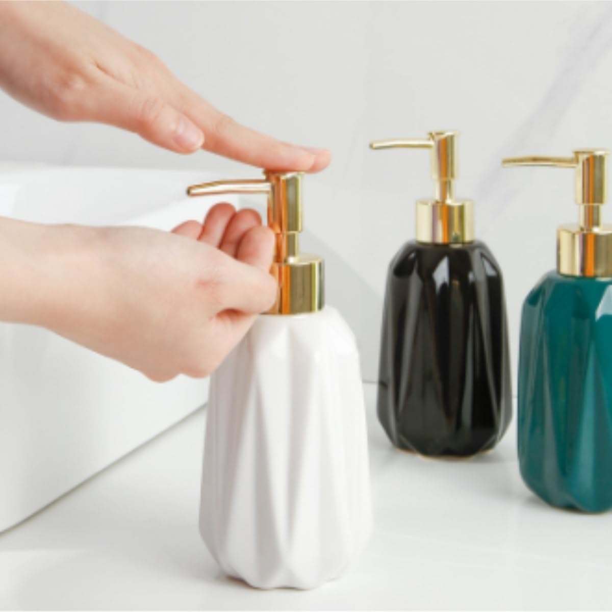 Dispensadores De Loción Jabón Dispensador De Jabón Y Loción De Cerámica con Bomba para Baño, Cocina, Oficina, Botella De Líquido(Grün)