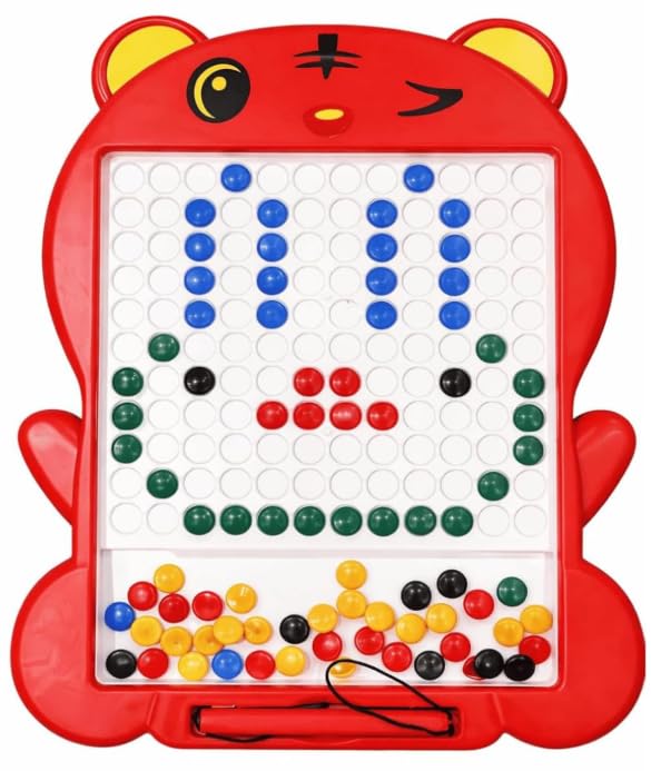 Image of Red Magnetic Drawing Board for Kids - Magnetic Mosaic Puzzle Board with Color Beads, Magnetic Pen & Pattern Cards - Educational STEM Learning Toy for Kids - (Pack of - 1)