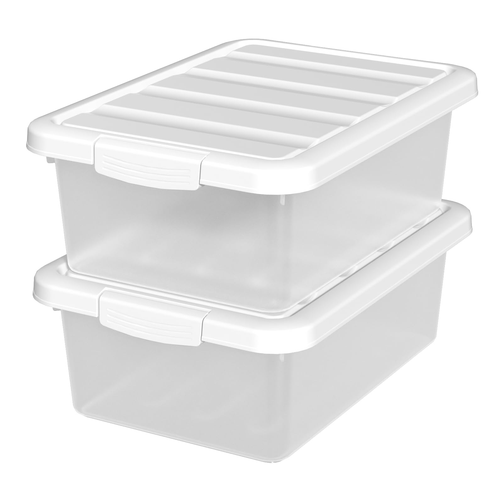 Afromy 2 Pcs 14 L Plastic Storage Bins with White Lids, Clear Latching Box for Closet, Kitchen