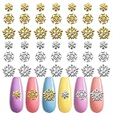 XEAOHESY 60 Pieces Gold Silver Alloy Snowflake Christmas Nail Charms Studs Christmas Snowflake 3D Na