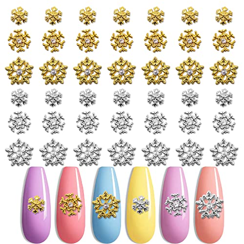 Xeaohesy 60 Pieces Gold Silver Alloy Snowflake Christmas Nail Charms Studs Christmas Snowflake 3D Nail Rhinestones For Nail Art Craft Nail Art Decorations Supplies Accessories For Women Girls #TOP8