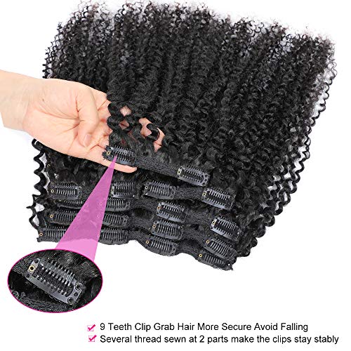 Kinky Curly Clip In Hair Extensions for Black Women Human Hair, Urbeauty 14 inch Curly Clip in Human Hair Extensions, 3C/4A Afro Coily Hair Clip Ins for African American Black Women