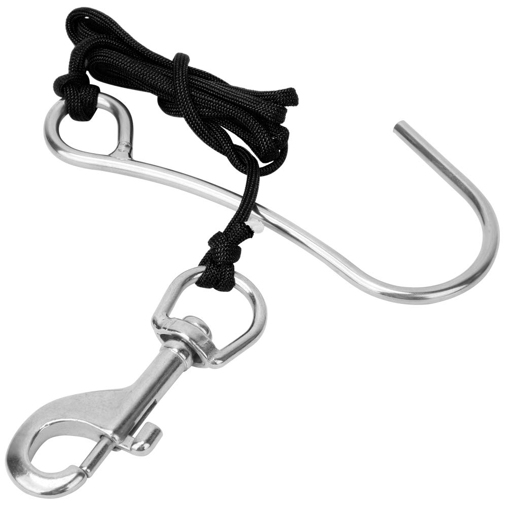 Reef Drift Hook – Gancio In Acciaio Inox 316 Per Immersioni E Fotografia Subacquea, Con Corda Sicura E Paracord Luminescente, Lunghezza 1,24 M