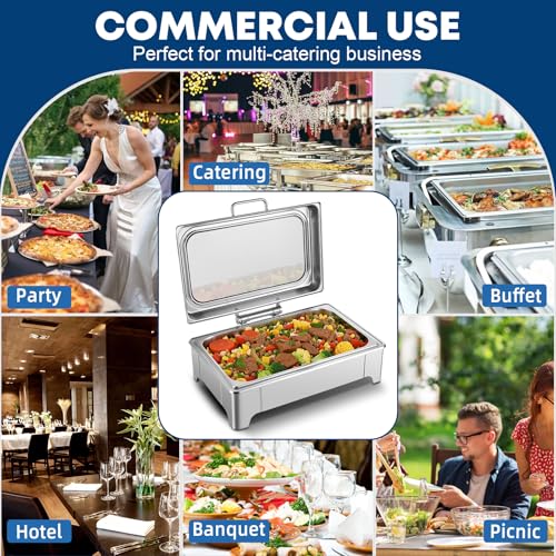 Electric Chafing Dish Buffet Server Set, Stainless Steel Full Size & Half-Size &Three-Section Food Pan with Temp Control, Roll Top Stainless Steel Food Warmers for Catering Buffet (A-01) by Tijvzk - Image 7