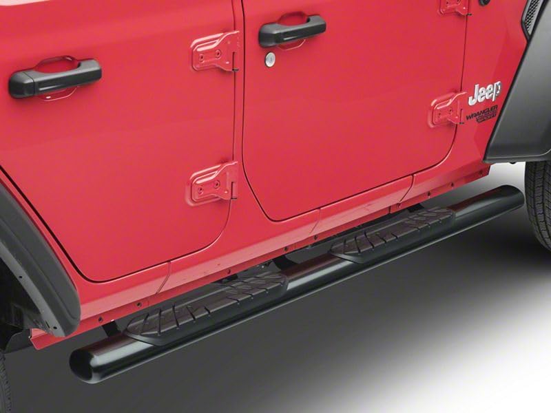Redrock 4x4 4-Inch Oval Straight Side Step Bars; Semi-Gloss Black Compatible with 18-22 Jeep Wrangler JL 4-Door