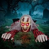 Wabolay Halloween Decorations Outdoor Animatronic Zombie Groundbreaker Crawling Prop Scary Sound Animated Graveyard Haunted House Decor with Flashing Eyes for Cemetery Yard Lawn Garden Porch Outside