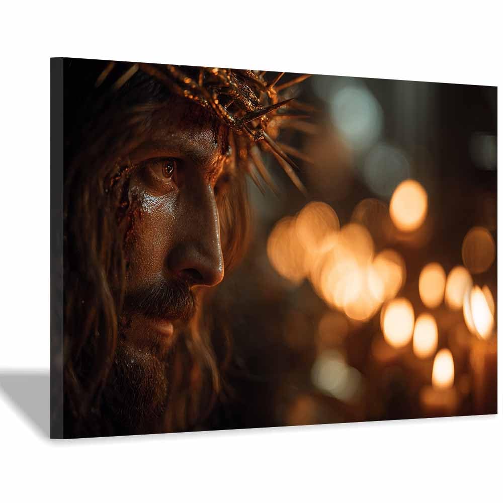 ZAMAEIU Jesus Picture Poster Crown of thorns lamp Christ Canvas Painting Wall Art Print,for Living Room,bedroom Apartment office corridor Decor(black0)-30x50cm Framed