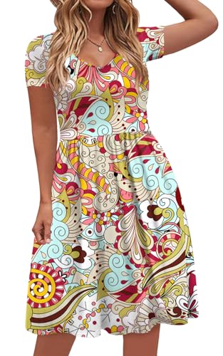 Image of DB MOON Women Plus Size Dresses 2026 Summer Casual V Neck Short Sleeve Knee Length Dress with Pockets