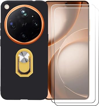 Case for Oppo Find X9 Ultra 6.78" with Ring Support + [2 Pack] Tempered Glass Screen Protector, Flexible Silicone Shell Bumper TPU Protective Cover, Yellow