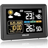 Konsen Wetterstation Funk mit Außensensor KS-359v1 DCF Funkuhr Digital Funkwetterstation Thermometer-Hygrometer innen/ausen mit Wettervorhersage, Schwarz