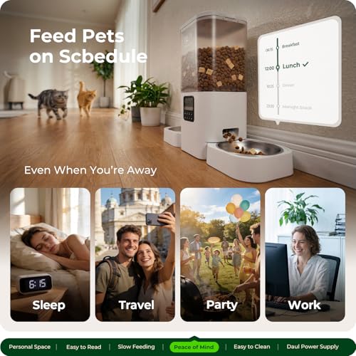 Frienhund Timed Automatic Cat Feeder 2 Cats with Slow Feed: Dual Automatic Dog Feeder with Information Visualization, Programmable Auto Cat Food Dispenser for Multiple Pets,Detachable for Clean-29 Cup - Image 6