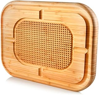 Bamboo Carving Cutting Board - Heavy Duty Steak Butcher Block with Deep Grooves - Kitchen Wood Chopping Board - Reversible, Oversized, Thick Serving Tray with Spikes, Stabilizes Meat While Carving