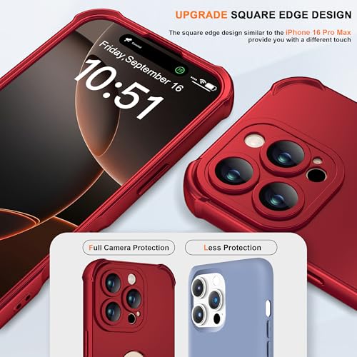 Image of ORETECH for iPhone 16 Pro Max Case with 2 x Screen Protector,Red | 3-in-1 Full Body Shockproof Design Smooth Texture,15FT Military Grade, Camera Lens Shield, with Armor Front Frame Protection