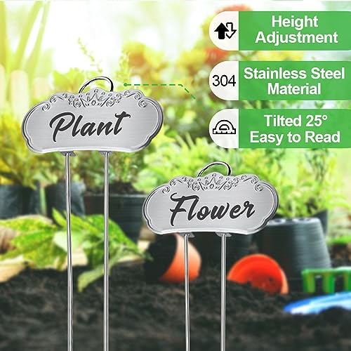 Metal Plant Labels,Tall Outdoor Garden Markers for Flower, Fruit and Vegetable, 304 Stainless Steel Weatherproof Signs (25 Packs, 4" x 1.9", Silver)