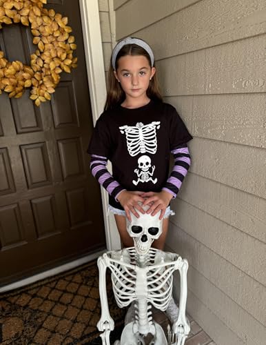 Image of Arshiner Girls Christmas Halloween Long Sleeve Shirts Graphic Stripe Plaid Patchwork Top Tee