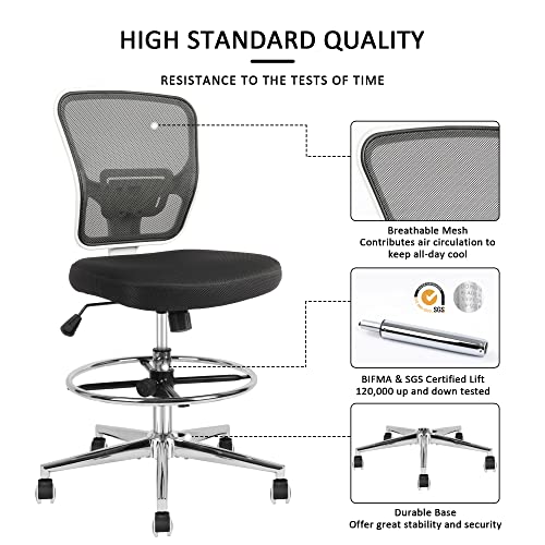 Drafting Chair Adjustable Height Tall Office Chairs Standing Desk Chair Rolling Stool Chair Armless Office Drafting Chair Black #TOP3