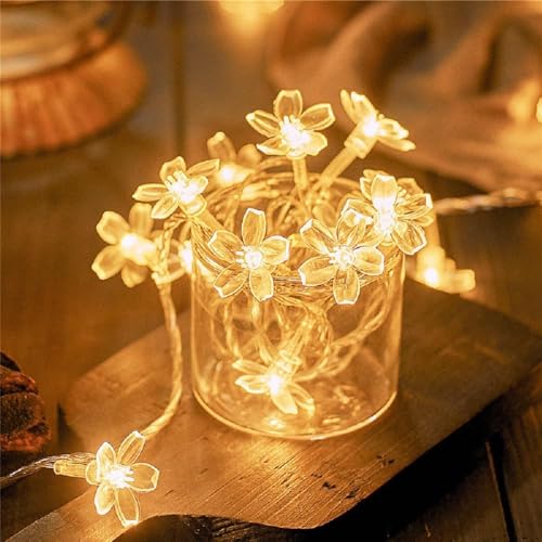 ENLACE Lichterkette Blumen, 2M 10 LED Kirschblüten Lichterketten Batteriebetrieben, Warmweiß Dekorative Lichter für Garten, Hochzeit, Innen, Außen, Terrasse, Bäume, Party Deko