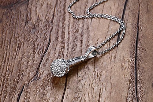 MEALGUET Stainless Steel Cubic Zirconia CZ Microphone Pendant Necklace for Women with Chain - Thumbnail 4
