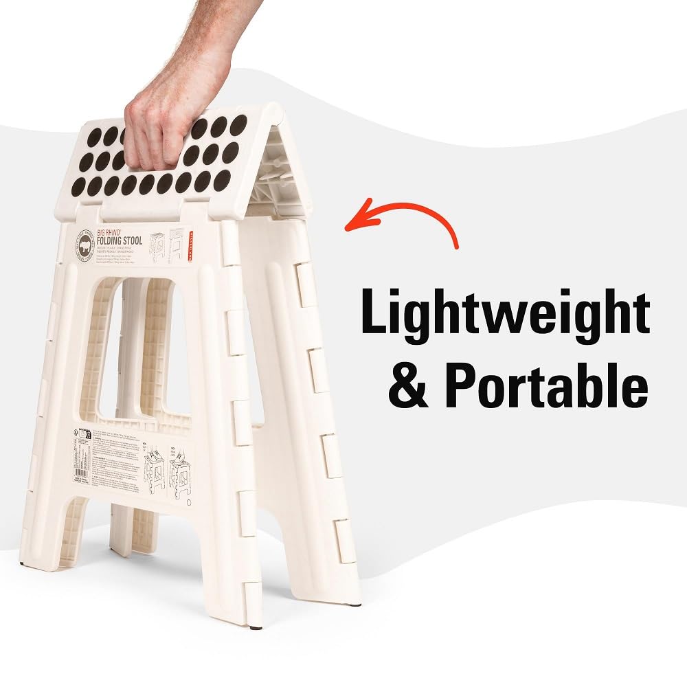 Kikkerland Faltbarer, Stabiler, Rutschfester kompakter, Leichter Kunststoff-Tritthocker, hält bis zu 136 kg, weiß, ideal für Küche und Bad