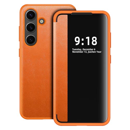 Coque Samsung S25 Plus 5G antichoc fine orange avec fenêtre S View