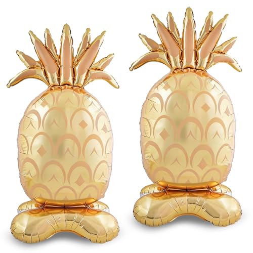 Image of PHOGARY 2 Pcs Big Pineapple Balloons, Standing Inflatable Hawaiian Foil Balloon for Summer Beach Pool Luau Hawaiian Aloha Party Decoration Birthday Fruit Themed Party Supplies
