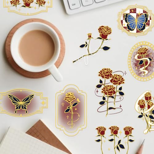 Image of Transparent Flora Scrapbook Stickers Aesthetic Flowers Stickers(Gs) | Gold Stamp Transparent & Waterproof Sticker for Scrapbook Journal Water Bottle Kindle, DIY Crafts, Party Supplies