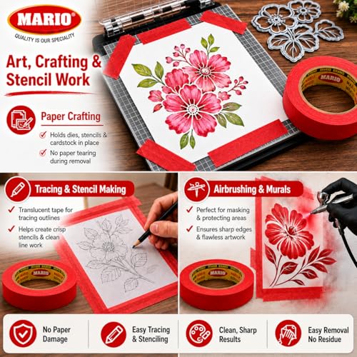 Image of Mario Red Masking Tape - 20 Meter Length, 6mm Width - Premium Adhesive Tape for DIY, Art & Craft, Carpenter & Painting Use - Easy Tear, Clean Peel - Pack of 2 Rolls