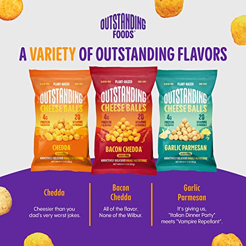 Outstanding Foods Vegan Cheese Balls - Plant Based, Dairy Free, Gluten Free, Low Carb, Kosher Cheese Snacks - Source Of 20 Essential Vitamins And Minerals - Non-Spicy Variety Pack, 3 Oz, 3 Pack #TOP2