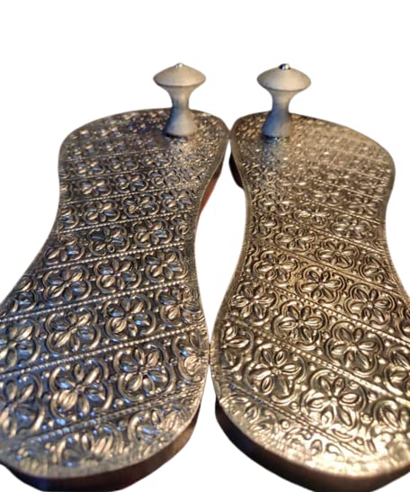 Wooden Elegant and Exquisite Sliver Wooden Khadau/Chappal Slipper (Silver) Size (6,7,8,9) Wooden Elegant and Exquisite Sliver Wooden Khadau/Chappal Slipper (Silver) Size (6,7,8,9)