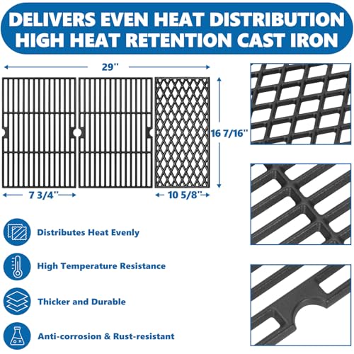 Image of SafBbcue Grill Replacement Parts for Dyna-Glo 5 Burner DGH474CRP, DGH485CRP, DGH483CRP, DGH474CRN Grills, Cast Iron Grill Grates, Porcelain Steel Heat Plates, Grill Parts Kit