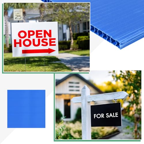 Image of M METERXITY 5-Pack Corrugated Plastic Sheets, 24 Inch x 24 Inch Waterproof Blank Corrugated Poster Board Yard Signs for Garage Sale /Office /Classroom /Party /Lawn Sign Road [5mm Thick, Blue]