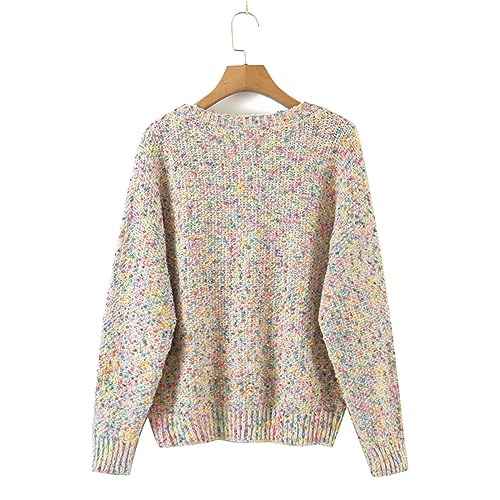 Watrpro Women Fashion Elegant Colorful Yarn Knitted Sweater Jumper O Neck Female Oversize Pullovers4
