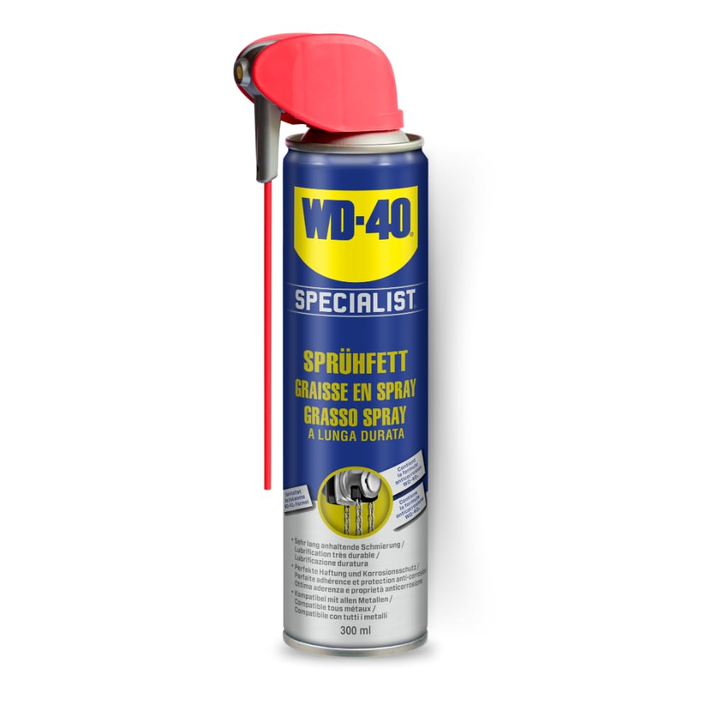 WD-40 Specialist Sprühfett Smart Straw 300ml – Hochviskoses Sprühfett für Zahnräder, Scharniere & Seilzüge, bildet eine widerstandsfähige Schutzschicht für dauerhafte Schmierung unter Belastung