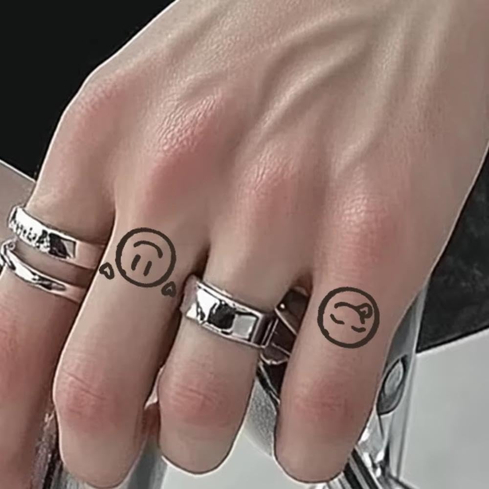 Adesivi Per Tatuaggi Temporanei Smile Emoji Impermeabili A Lunga Durata Per Una O Due Settimane Per Finger Plam Adesivi lunga durata(5 pcs)