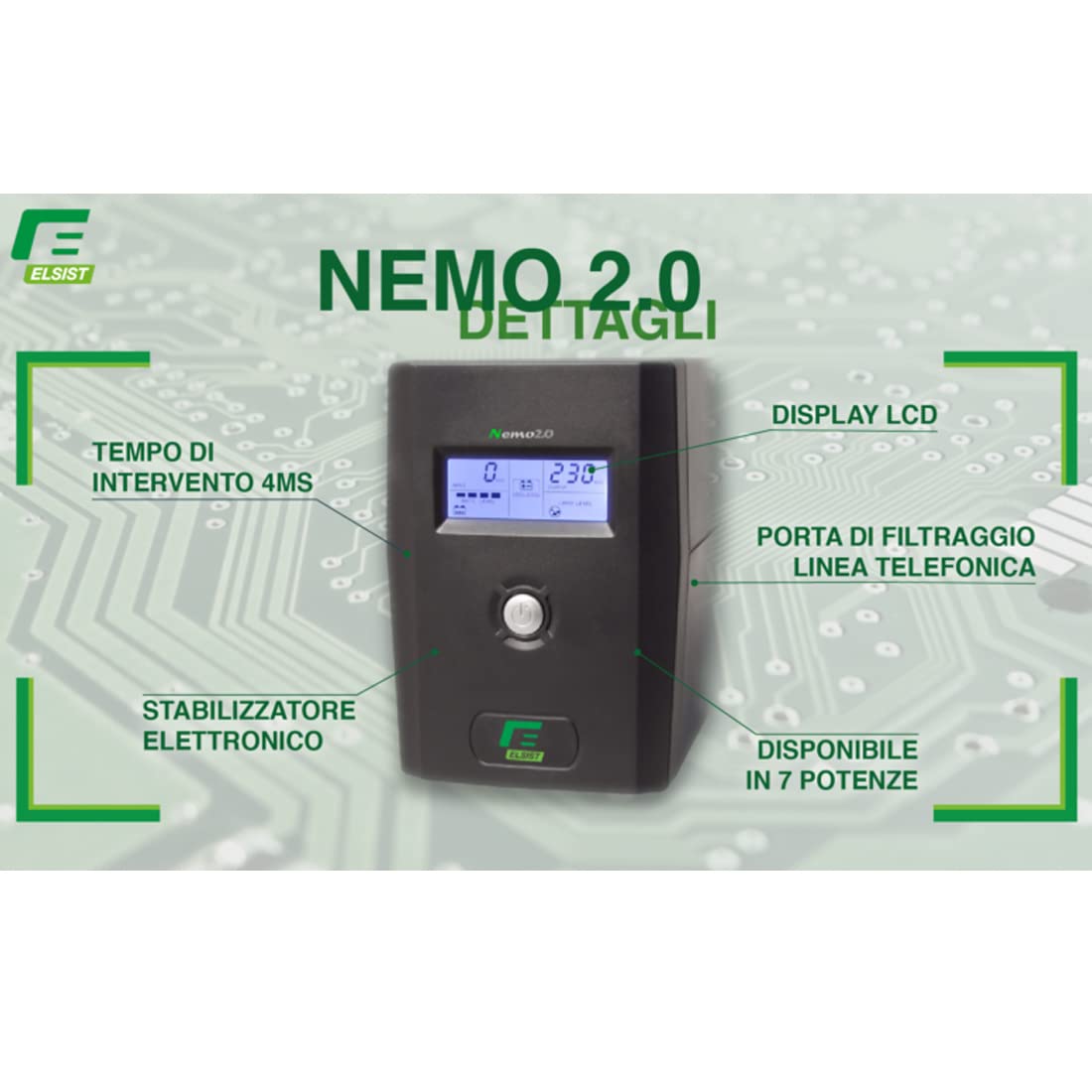 ELSIST NEMO 2.0 120 UPS 1200VA 600W GRUPPO DI CONTINUITA' CON DISPLAY E SOFTWARE