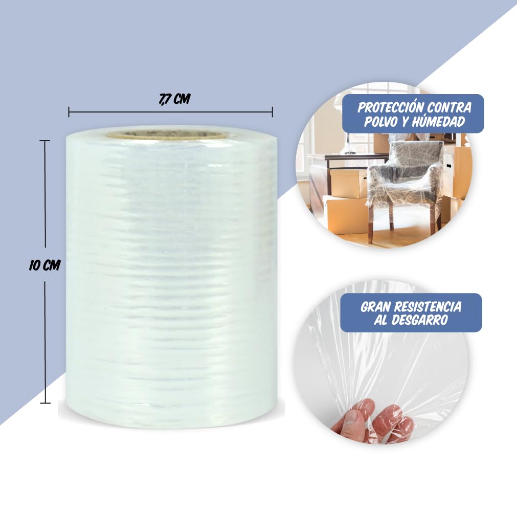 CHELY INTERMARKET Film de Embalaje Uso Industrial y para Paletizar, Rollo de Film Resistente de Plástico para Mudanzas y Envíos (Mini Transparente, 6 unidades)