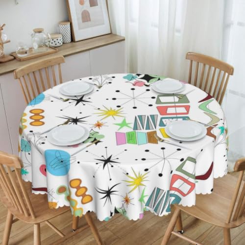 SHADIORA Mid Century Table Cloths, Rustic Colorful Atomic Modern Style Geometric Abstract Pattern 1950s 1960s Coffee Table Cover Decor for Kitchen Dining Room Outdoor Home Party, 36" Round