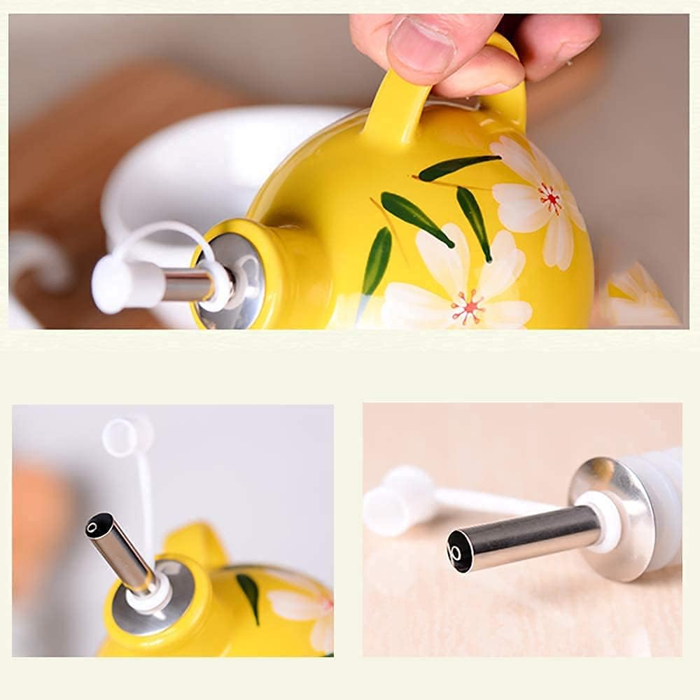 Oil Can Olive or Vinegar Bottle Anti-Leakage Tabletop Ceramic Oil Vinegar Bottle Dispenser 300ml Liquid Cruet Condiment Dispenser Dust Proof and Leak-Proof