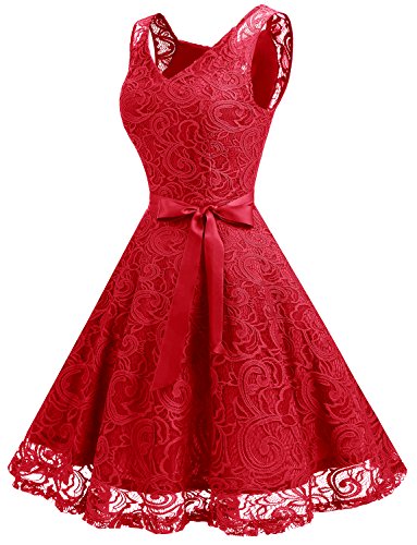 Image of Dressystar Women's Floral Lace V Neck Short Bridesmaid Cocktail Party Dress