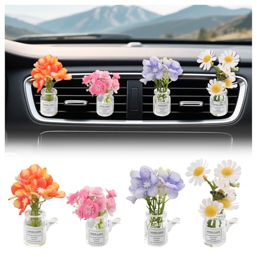 4 Pack Cute Flowers Car Vent Clips Daisies & Trumpet Flowers Air Vent Clips Car Accessories for Cars Decorations Universal Cars Clip for Vents Interior Accessories as Gifts for Women