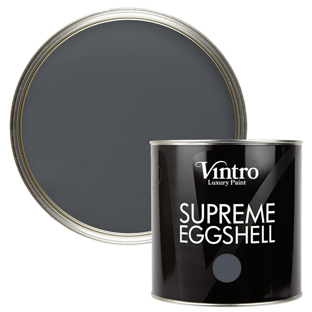 Vintro Paint | Eggshell Paint | for Walls | Wood | Trim | Satin Furniture Paint | Interior & Exterior Use. (Dark Grey - Wigeon Grey, 2.5 Litres)