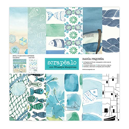 Bahía pequeña: Colección de 18 (12+6) papeles para scrapbooking con hoja de diecuts incluida | tamaño de 30,5 x 30,5 cm. | papel de 250 gr./m² | 12 papeles impresos a color a doble cara + 6 a una cara