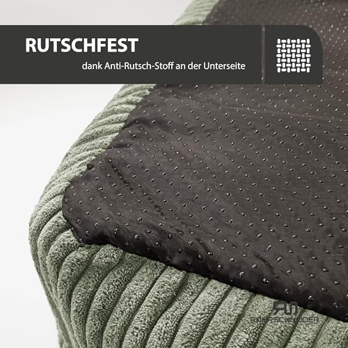 Rohrschneider Hundebett | für kleine Hunde | mit Hundekissen Cord | waschbarer Bezug | inkl. Futternapf (Salbei, 55 x 42 cm)