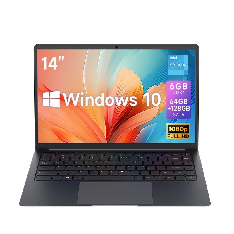 14" FHD Lightweight Laptop, Intel Celeron N3350 Laptop Computer, 6GB LPDDR4 RAM 192GB(64GB eMMC/128GB SSD), WI-FI 5, BT5.0, HD Camera, Windows 10 Laptop Computer for Home & Study