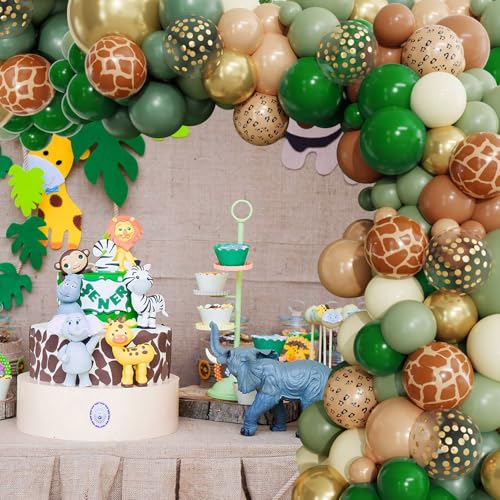 Image of Ouddy Party 129Pcs Dark Green Balloon Arch Garland Kit in 18 12 10 5 Inch | Different Sizes 6Pcs 18 inchHunter Emerald Green Latex Balloons for Birthday Christmas Jungle Safari Wedding Party Decorations